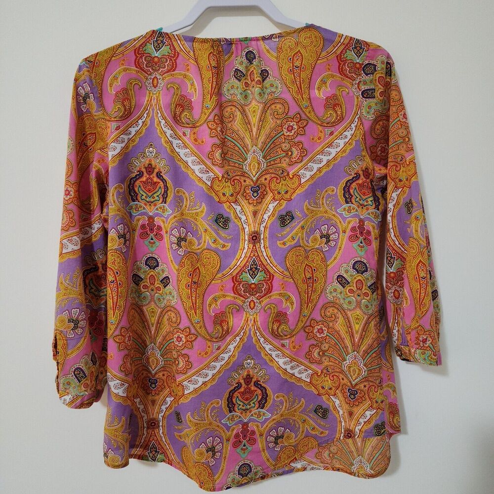 Lauren Ralph Lauren Womens Cotton Ruffle Blouse 3/4 Sleeve Colorful Paisley Sz M - Picture 3 of 10